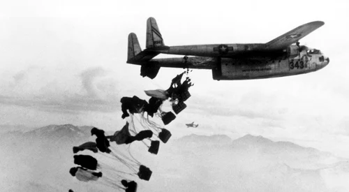 C 119B Flying Boxcar drops supplies near Chungju 1951 jpeg