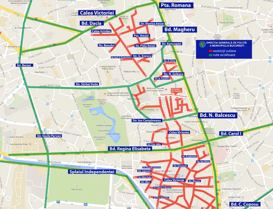 Restricții în mai multe zone ale Capitalei FOTO: Brigada Rutieră