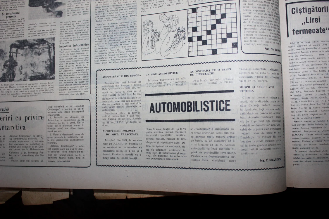 Rubrica „Automobilistice” din ziarul Drum Nou din 19 aprilie 1973 FOTO Muzeul Casa Mureșenilor