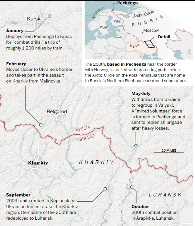 Unde a fost desfășurată Brigada de elită 200 în Ucraina FOTO via Washington Post