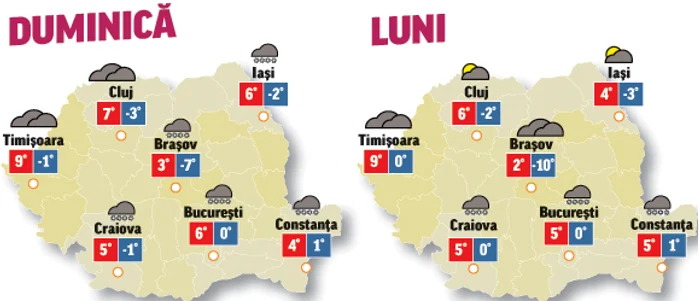 Prognoza meteo pentru următoarele două zile anunță precipitații și vânt în toată țara