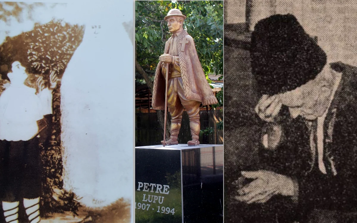 Petrache Lupu (colaj): fotografia de epocă trucată, statuia (Adevărul) și la bătrânețe (Flacăra).