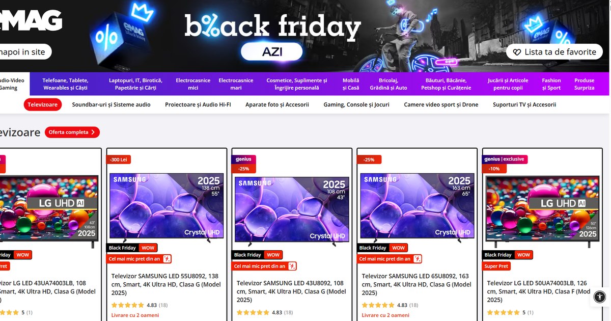 Black Friday 2025: Reduceri uriașe pe 7 noiembrie