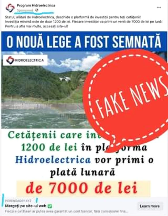 Scam Hidroelectrica - Foto Facebook Politia Română