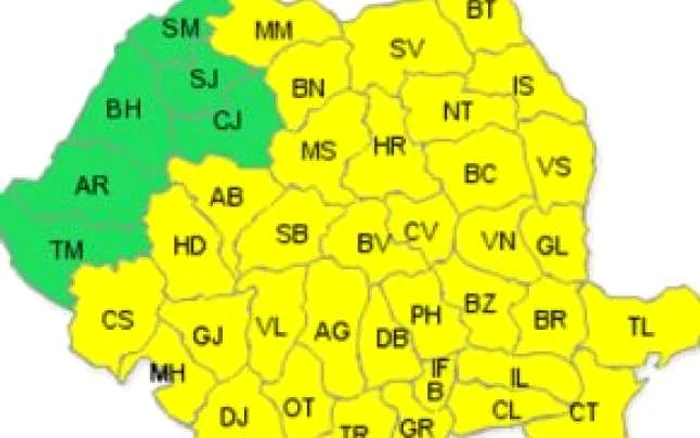 Yellow code warning for rain and storms in Romania