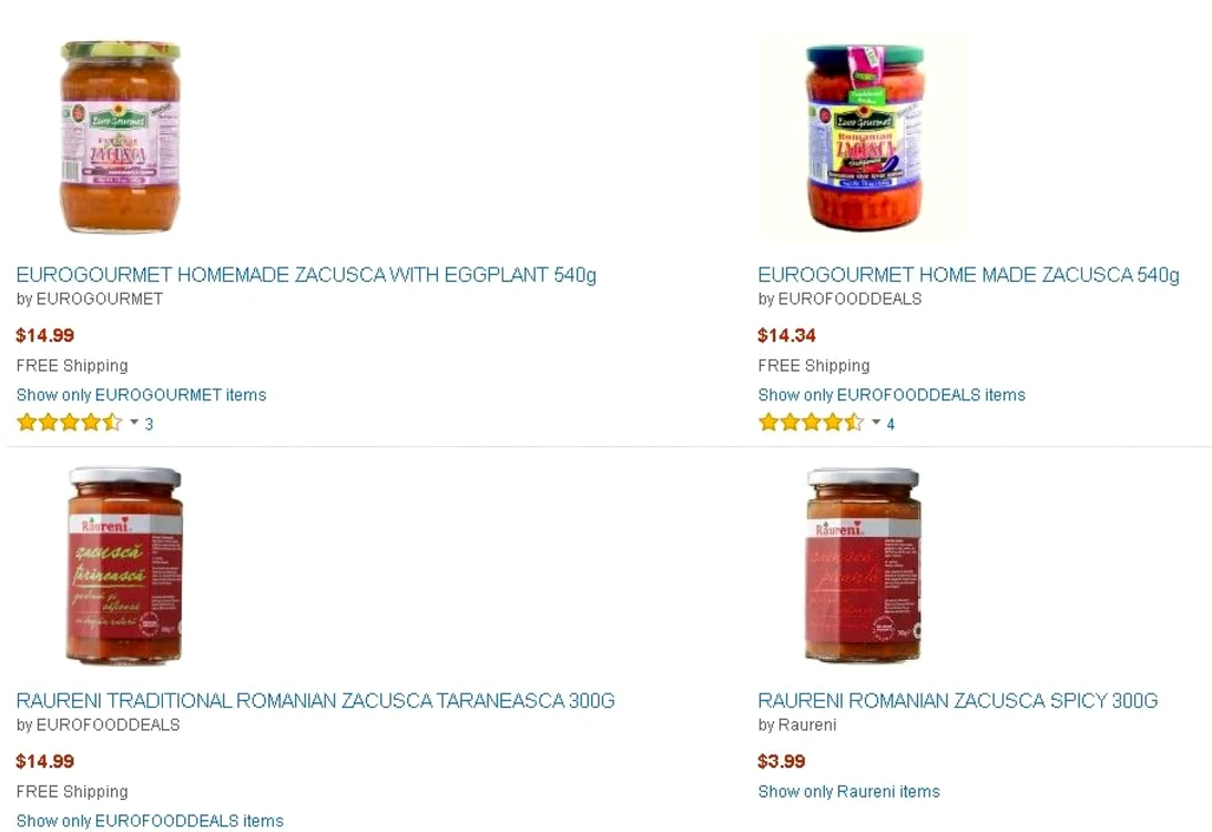 Un borcan de zacuscă tradiţională costă peste 60 de lei pe amazon.com FOTO Captură amazon.com