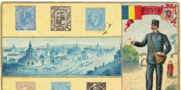 Carte poştală de reclamă a Poştei Române, datând din anul 1900