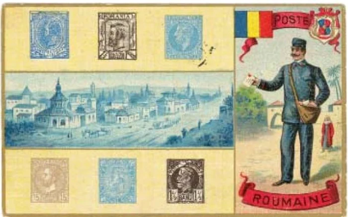 Carte poştală de reclamă a Poştei Române, datând din anul 1900