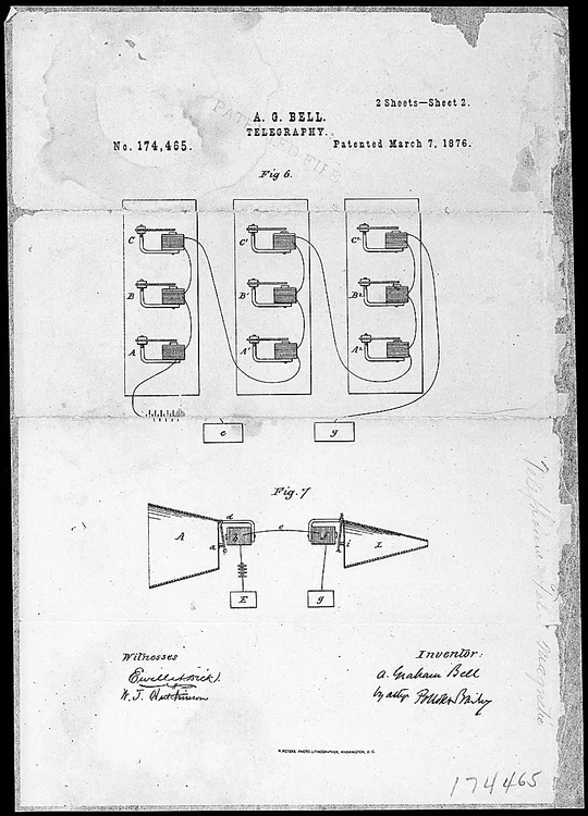 Alexander Graham Bell's Telephone Patent Drawing and Oath   NARA   302052 jpg jpeg