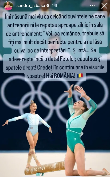Mesajul publicat de Sandra Izbașa / foto: Instagram