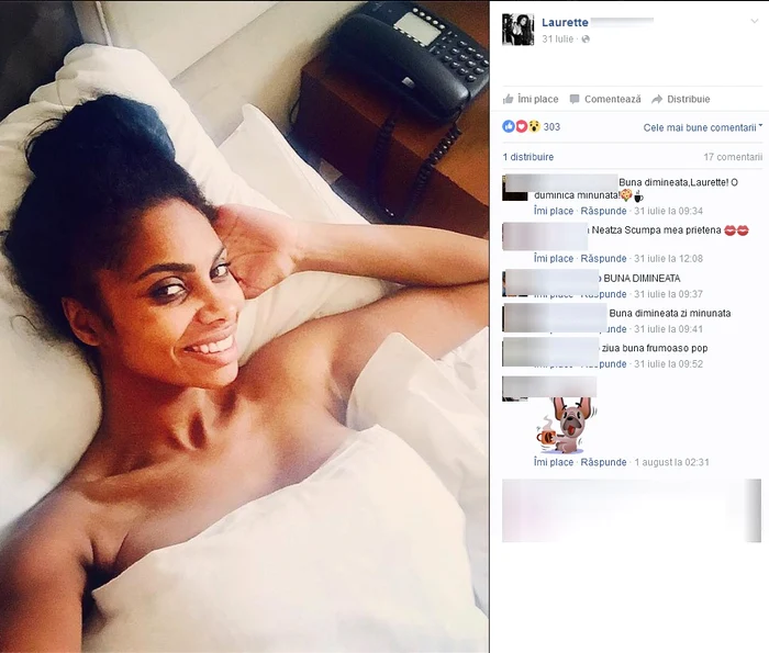 Laurette a postat pe pagina ei o imagine chiar din camera de hotel unde a dormit în weekendul în care a fost surprinsă alături de Ion ŢIriac