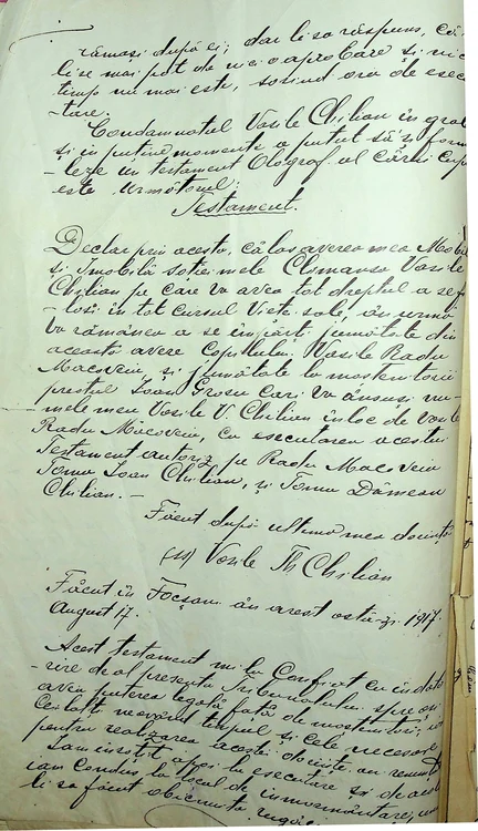 31 august 1917. Proces-verbal redactat de preotul Alexe Vasilescu, referitor la ultimele ore de viață ale membrilor grupului Chilian (© Arhivele Naționale ale României)