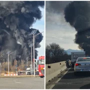 Incendiu pe DN 1, în județul Sibiu  Trafic blocat, mesaj RO ALERT emis din cauza fumului dens și negru FOTO: Facebook