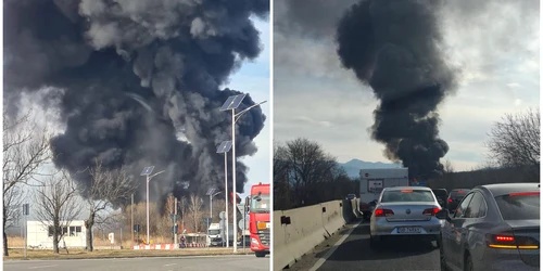 Incendiu pe DN 1, în județul Sibiu Trafic blocat, mesaj RO ALERT emis din cauza fumului dens și negru FOTO: Facebook