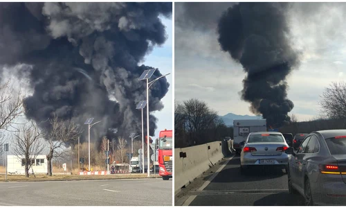 Incendiu pe DN 1, în județul Sibiu Trafic blocat, mesaj RO ALERT emis din cauza fumului dens și negru FOTO: Facebook
