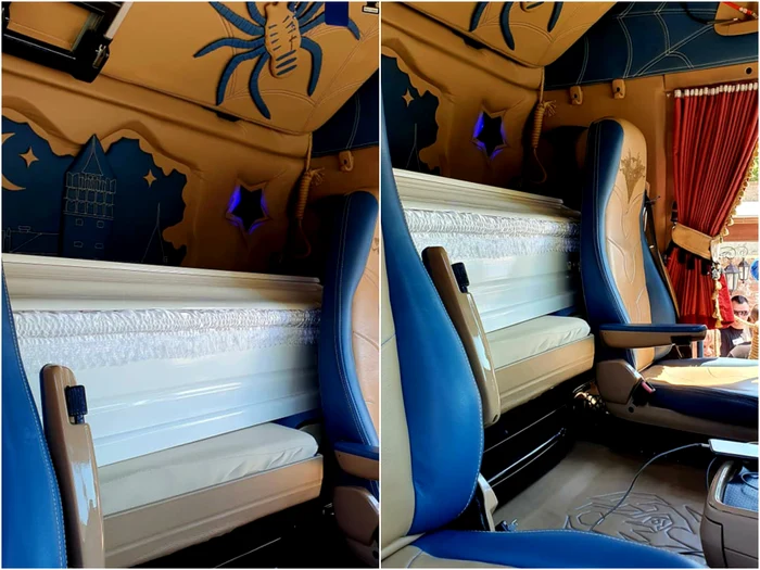 „Sicriul” din camion este patul șoferului FOTO Ovidiu Orădan
