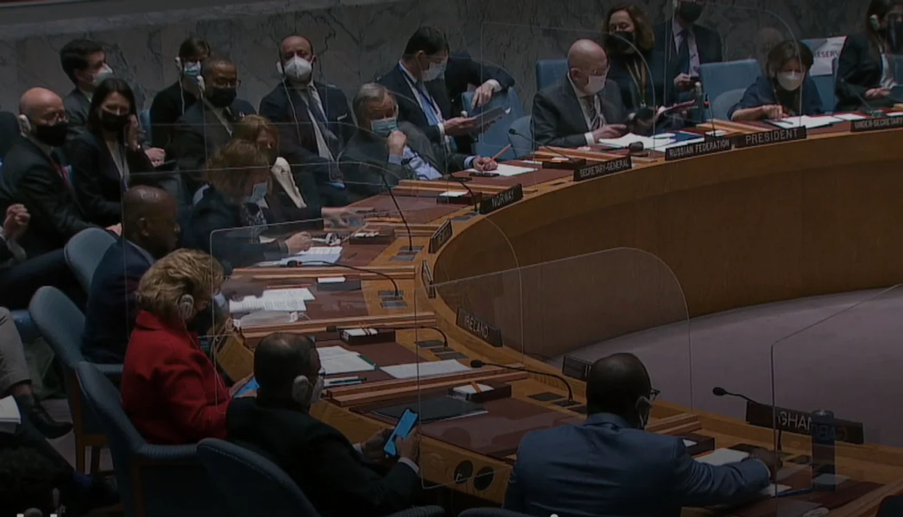 Consiliul de Securitate ONU, în momentul invaziei Rusiei în Ucraina FOTO: Captură video