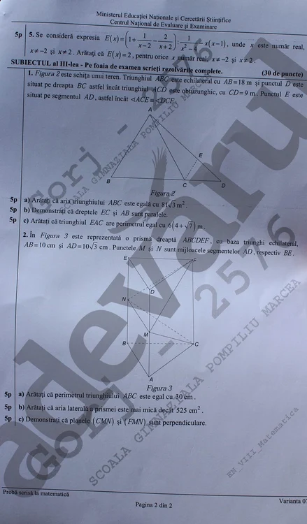 Subiecte Evaluarea Națională 2016 Matematică