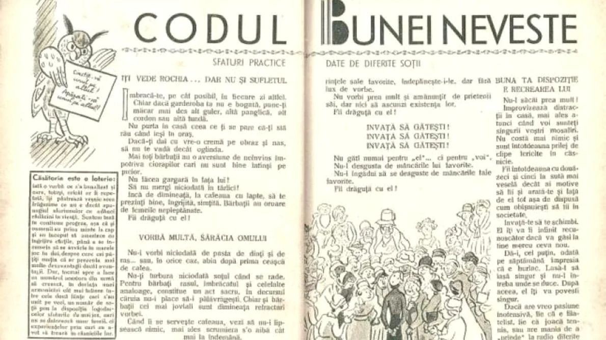 Cum erau sfătuite româncele să şi ţină bărbaţii fericiţi în „Codul bunei neveste”, din 1934: „Să nu mergi în târlici! Nu i înjura rudele, ale tale nu sunt mai bune“ jpeg