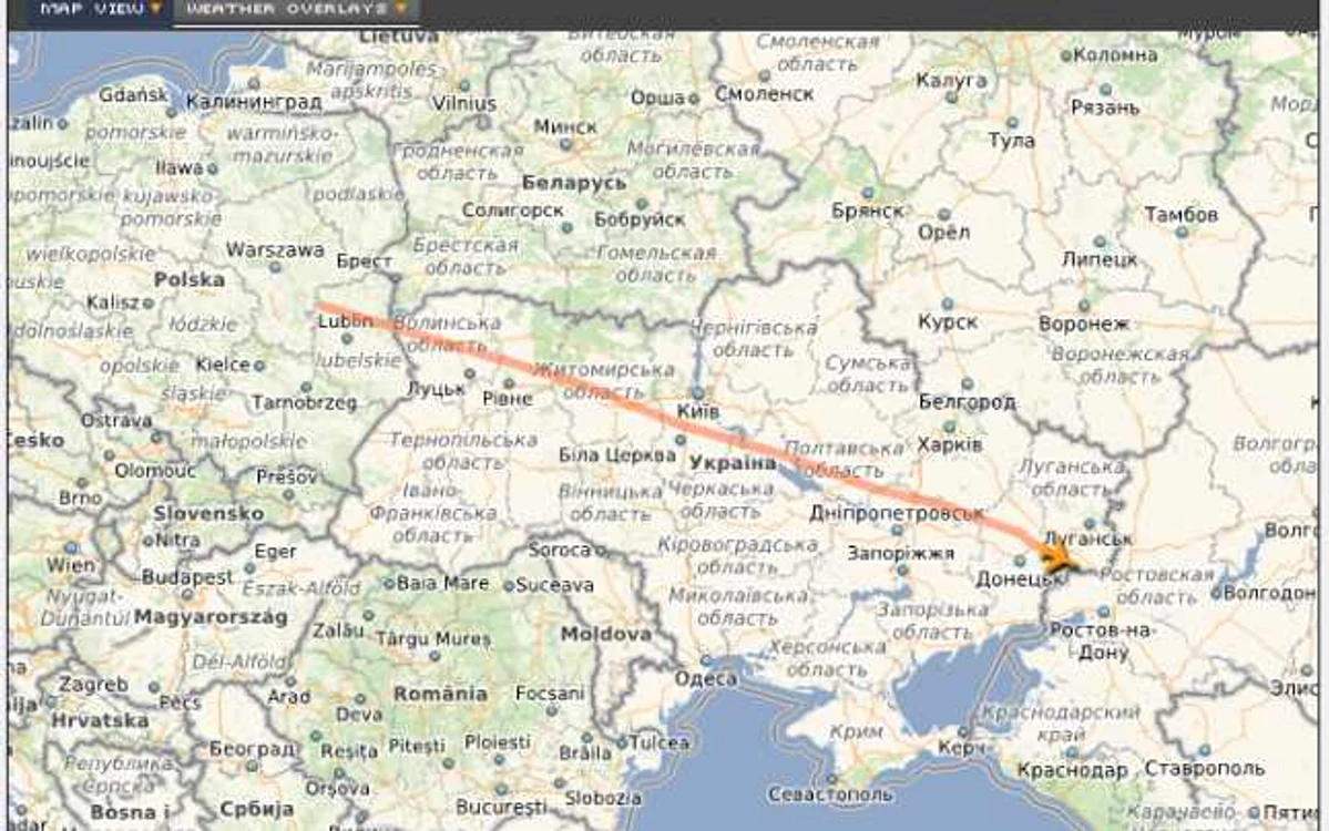 Ruta aeronavei din Ucraina FOTO Google maps
