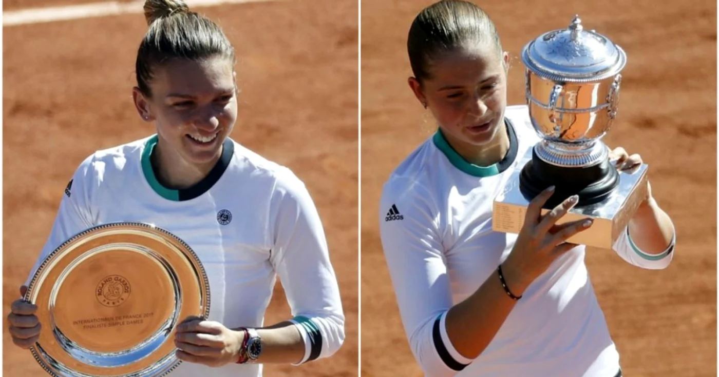 Halep şi Ostapenko după finala de la French Open 2017