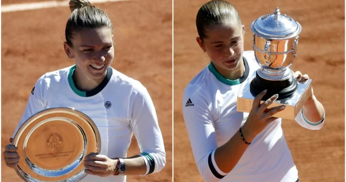 Halep şi Ostapenko după finala de la French Open 2017