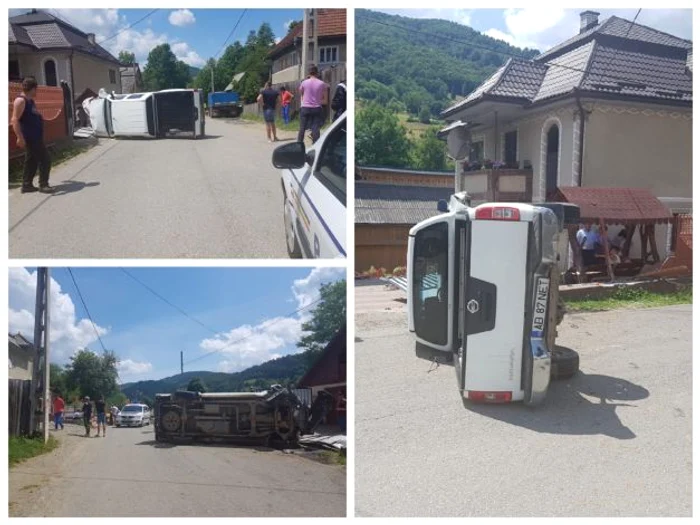 Şoferul s-a răsturnat cu maşina şi a distrus gardul şi poarta unei locuinţe