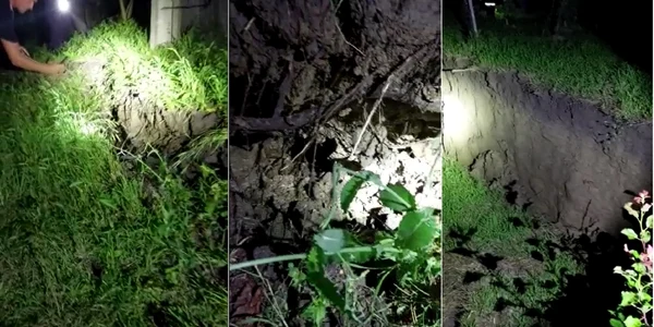 Alunecare masivă de teren în comuna Roşiile din Vâlcea - culmea unui deal s-a surpat Foto colaj Adevărul