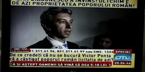 Mesajul lui Dan Diaconescu rulează pe banda roşie de jos / Foto: captură OTV