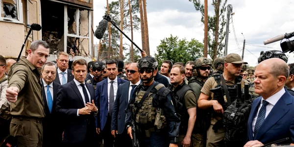 Klaus Iohannis Emmanuel Macron Mario Draghi Olaf Scholz la Irpin Ucraina FOTO EPA-EFE
