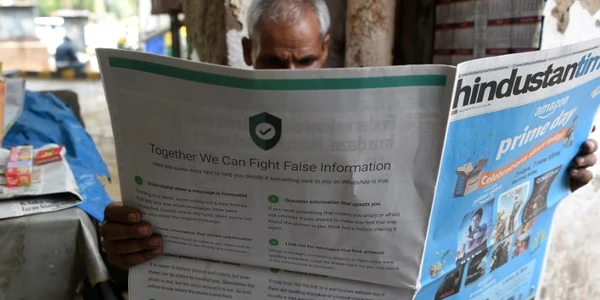 Ziar in India cu reclamă sponsorizată de WhatsApp