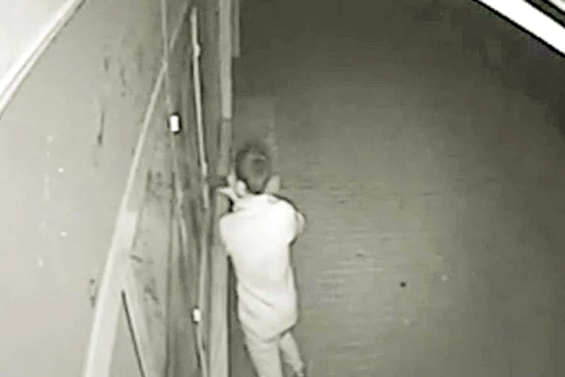 Dragoş Stan (13 ani) a fost surprins,  miercuri noaptea, în timp ce  spărgea uşa magazinului. A furat  300 de lei şi a fugit (FOTOGRAFII: Vremea Nouă)