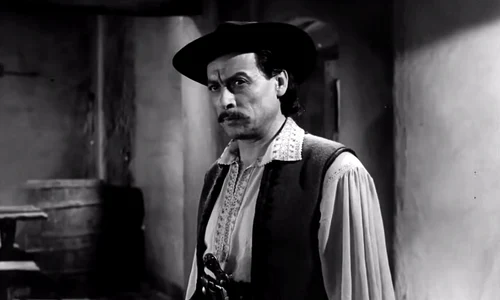 Actorul Geo Barton, în rolul personajului Lică Sămădăul, în ecranizarea din 1957 a nuvelei „Moara cu noroc”