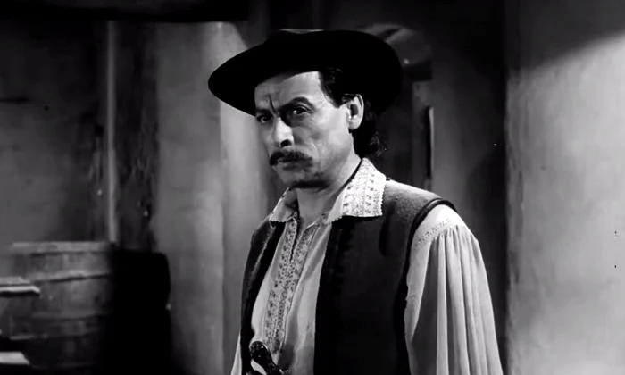 Actorul Geo Barton, în rolul personajului Lică Sămădăul, în ecranizarea din 1957 a nuvelei „Moara cu noroc”