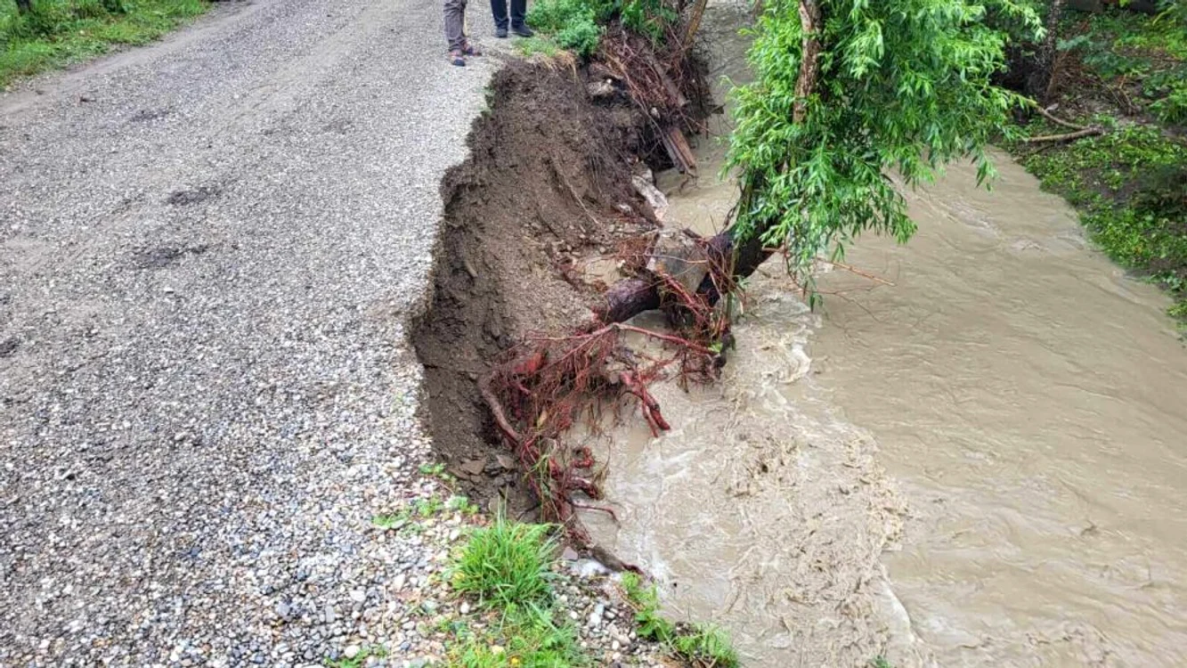 Drum distrus de ape în județul Suceava