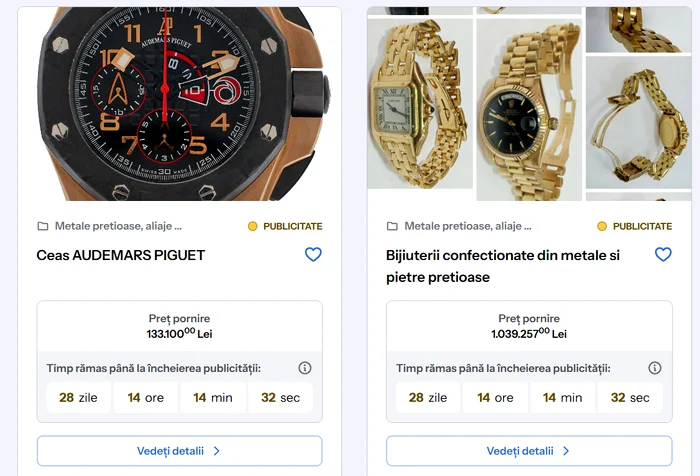Ceasuri și bijuterii scoase la licitație