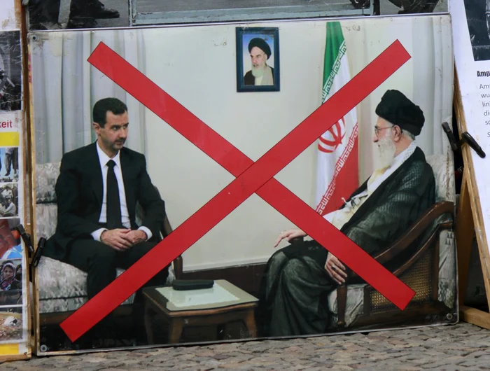 Poster tăiat cu Bashar Al-Assad și fostul președinte iranian Hassan Rohani FOTO SHUTTERSTOCK