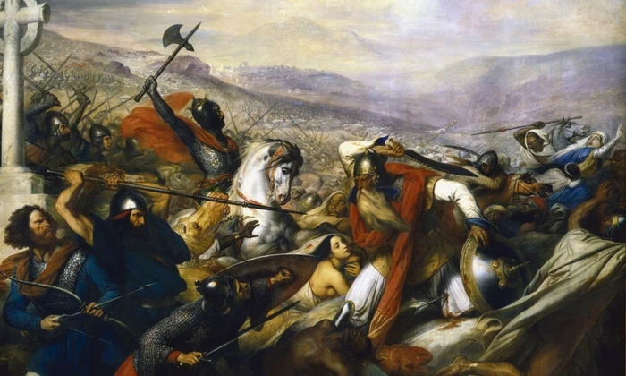 Calendar 10 octombrie: 732   Bătălia de la Poitiers: Victoria francilor conduși de Carol Martel a oprit avansul califatului Umayyad în Galia png