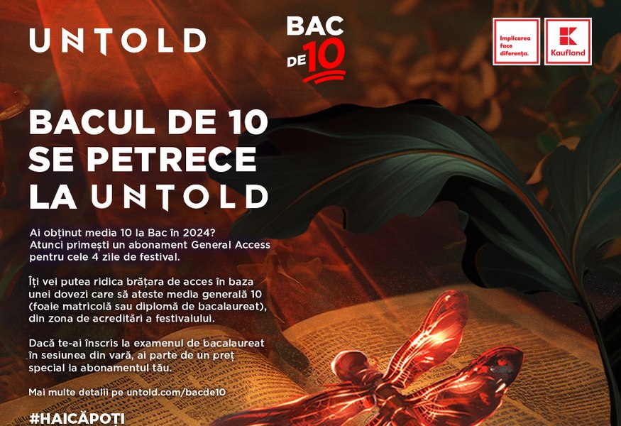 UNTOLD răsplătește elevii de 10 ai României prin campania „BAC DE 10”