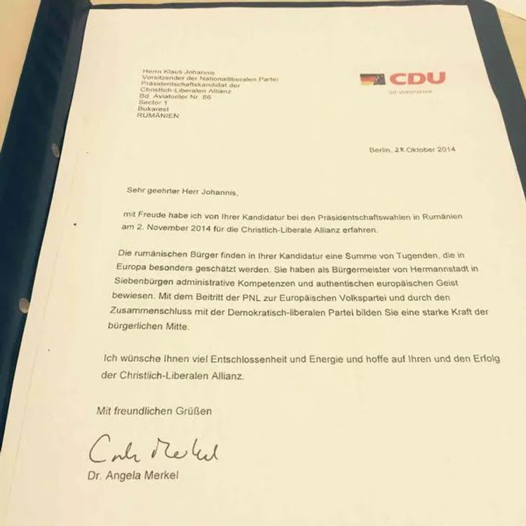 Aceasta este scrisoarea Angelei Merkel trimisă lui Klaus Iohannis