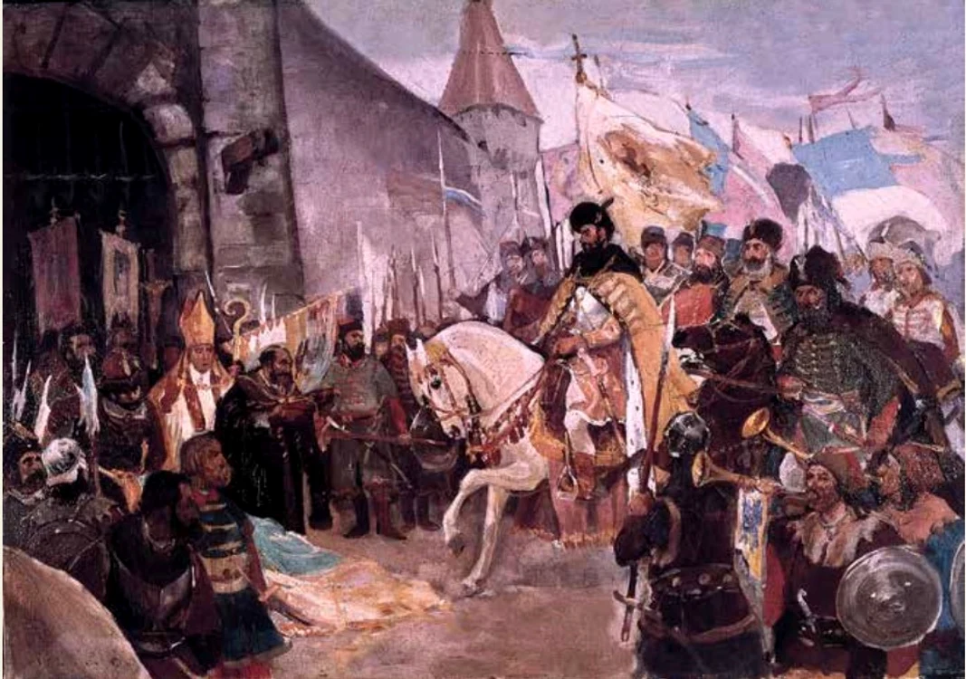 Intrarea lui Mihai Viteazul în Alba Iulia. Pictură de Stoica Dumitrescu