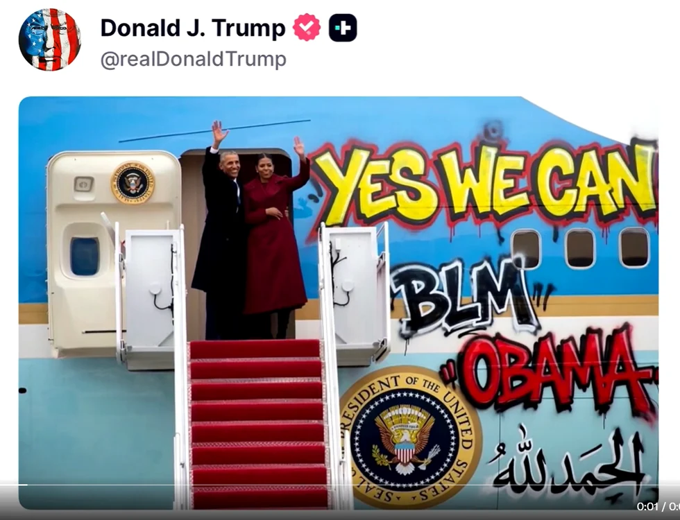 Trump a distribuit și o imagine modificată cu soții Obama. FOTO: Truth Social/@realDonaldTrump