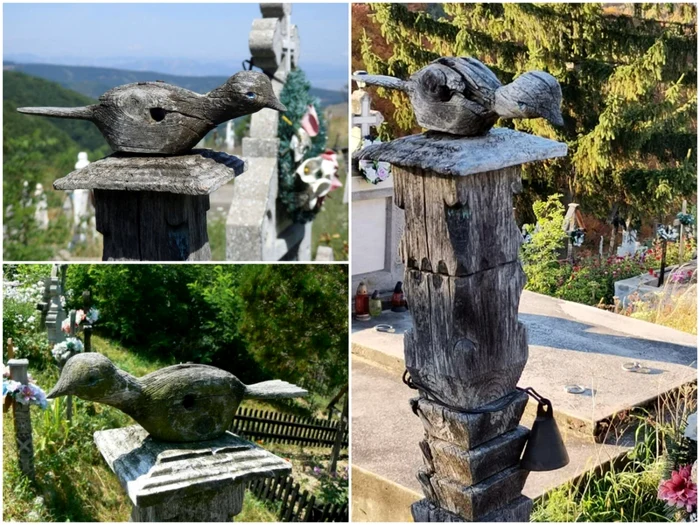 Porumbelul - pasărea suflet, pe stâlpi funerari. Foto: Asociaţia Rădăcini