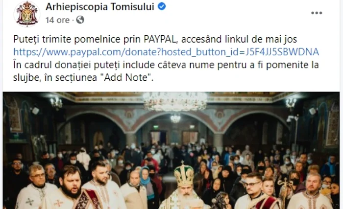 Arhiepiscopia tomisului donatii paypal