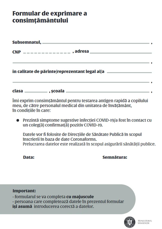 Copiii vor fi testați anti-COVID la școală. Părinții trebuie să-și dea acordul printr-un formular special foto: Pixabay.com