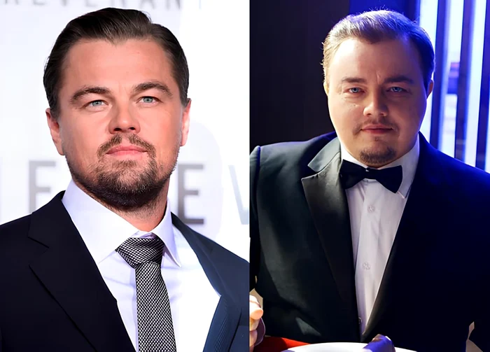 Adevăratul Leonardo DiCaprio (foto stânga) și sosia lui, Roman Burtsev (dreapta)