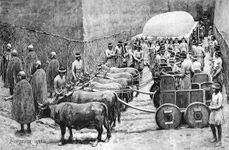 Reconstituire a unei procesiuni funerare la Cimitirul Regal din Ur (circa 2600 î.Hr). Desen de Amédée Forestier, publicat în 1928 (© Wikimedia Commons)