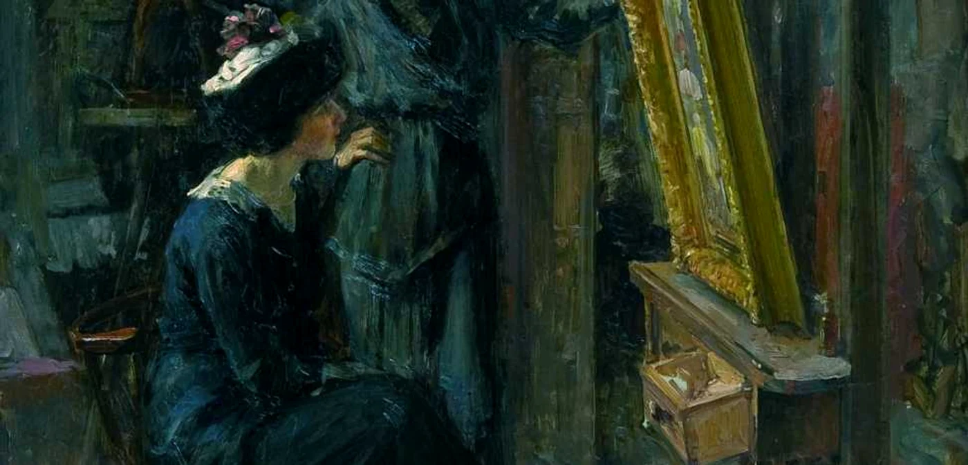 „Femei în atelier“, tablou realizat de Nicolae Vermont (1866-1932), prezent în cadrul expoziţie.  Foto: MNAR