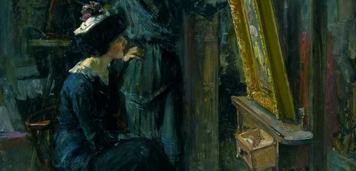 „Femei în atelier“, tablou realizat de Nicolae Vermont (1866-1932), prezent în cadrul expoziţie.  Foto: MNAR