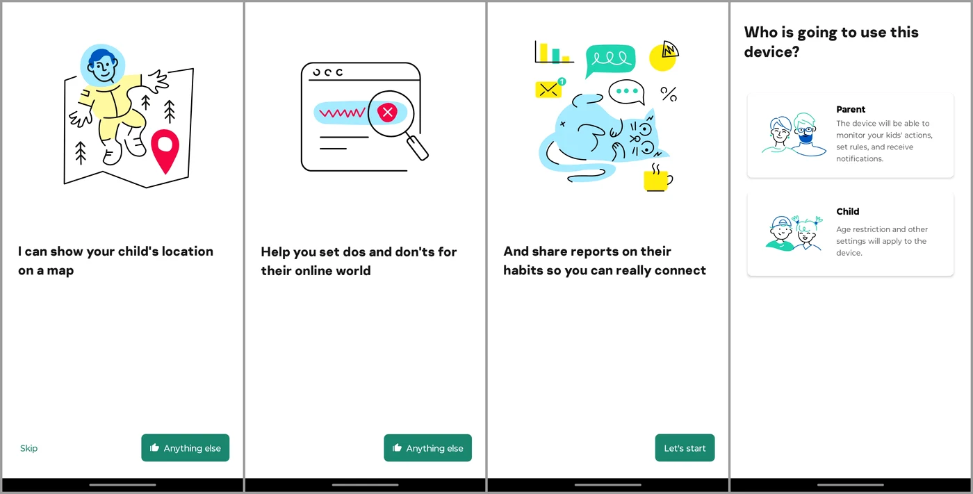 Capturi din aplicația Kaspersky Safe Kids.